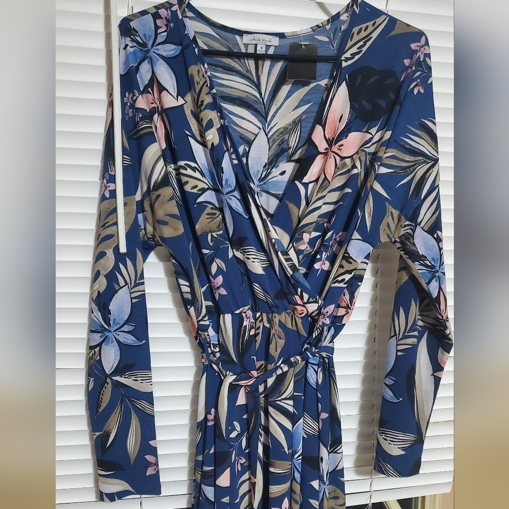 White Birch Floral Wrap Dress in Blue and Pink